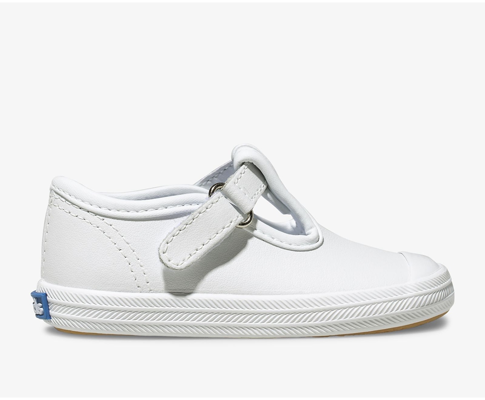 Kids Keds Slip Ons - Champion Toe Cap T-Strap - White - 9350-KGIRZ